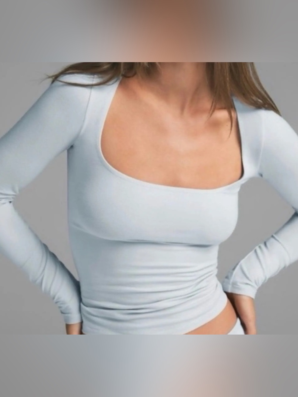 Skims Cotton Jersey Scoop Neck Long Sleeve Top in Zen Blue Size XS